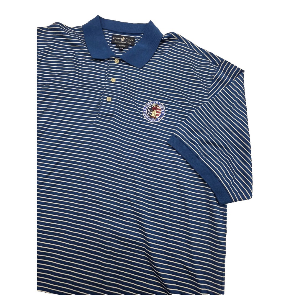 2005 US Open Golf Pinehurst Izod Club Blue‎ Strip Men's Polo Shirt - XL